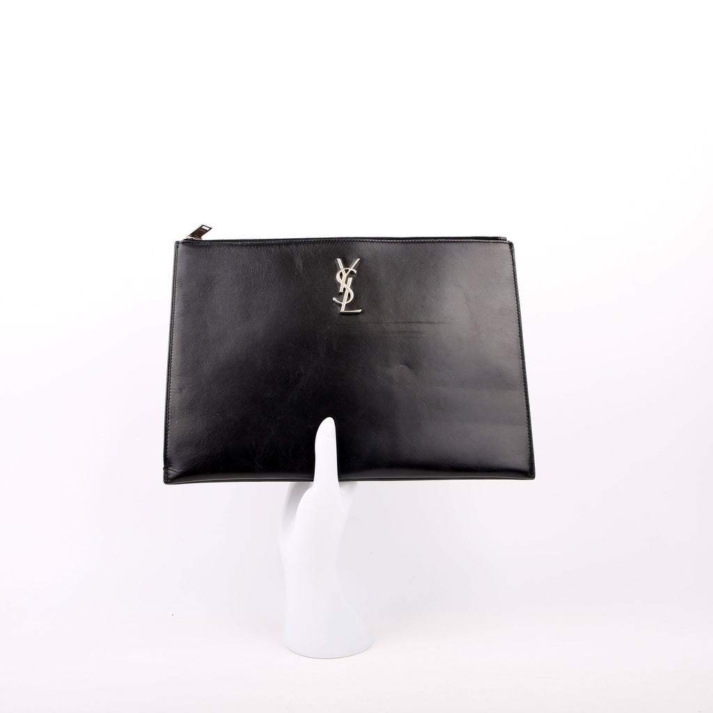 SAINT LAURENT Cassandre Smooth Leather Zippered Pouch Black