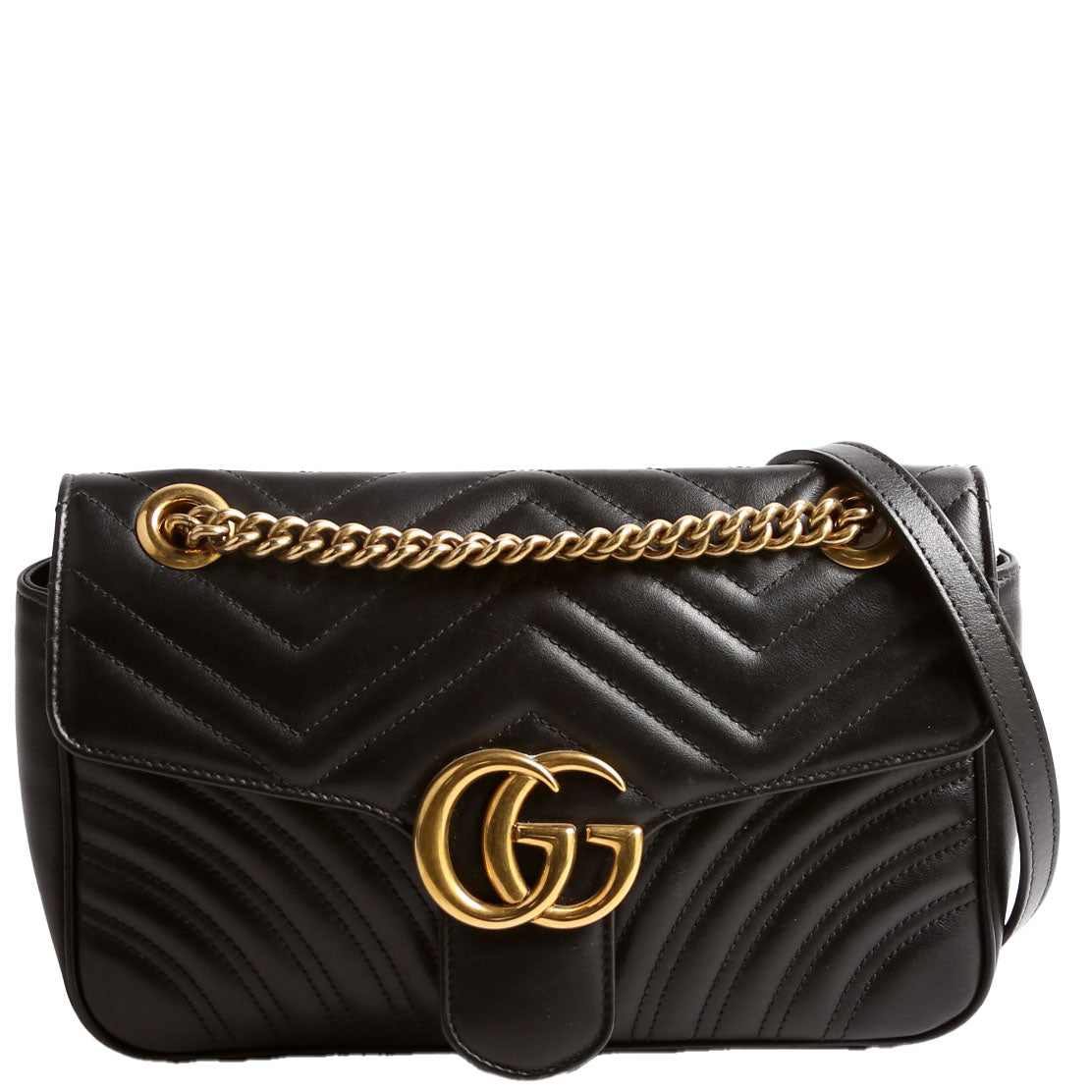 443497 Marmont Leather Shoulder Small Flap Black