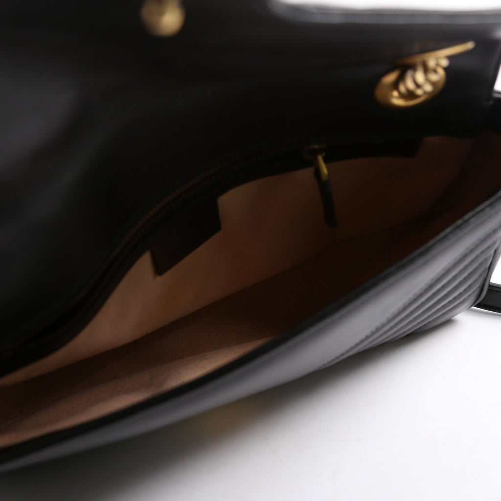 443497 Marmont Leather Shoulder Small Flap Black