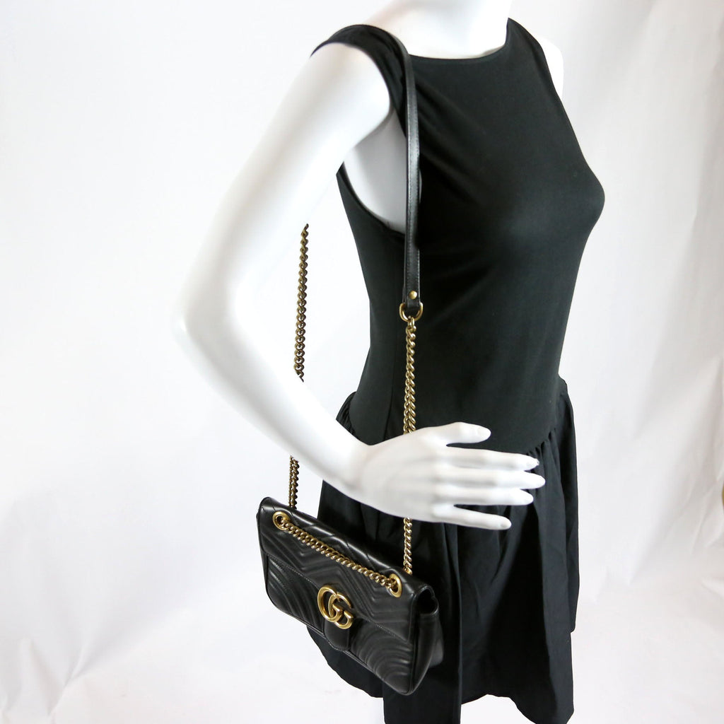 443497 Marmont Leather Shoulder Small Flap Black