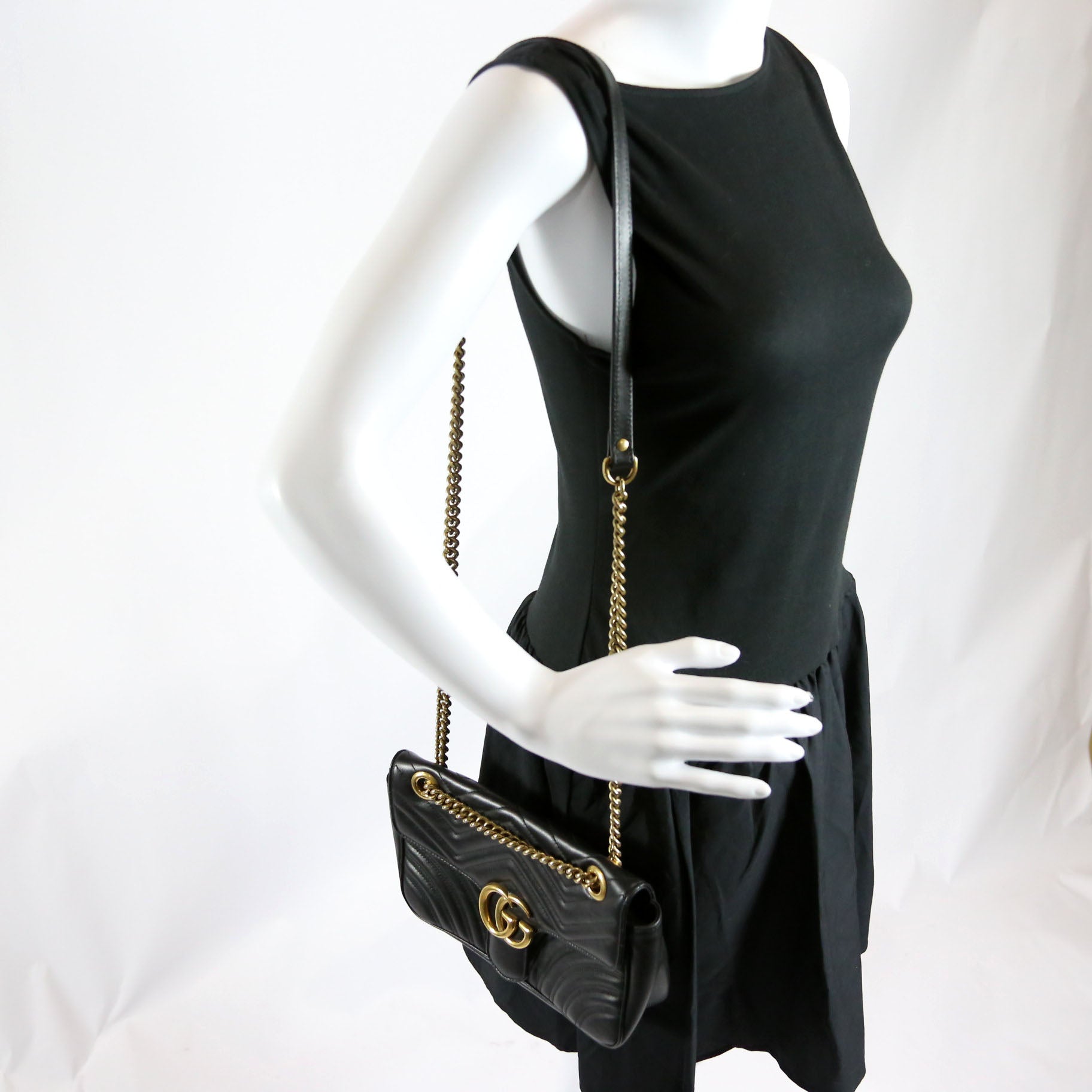 443497 Marmont Leather Shoulder Small Flap Black