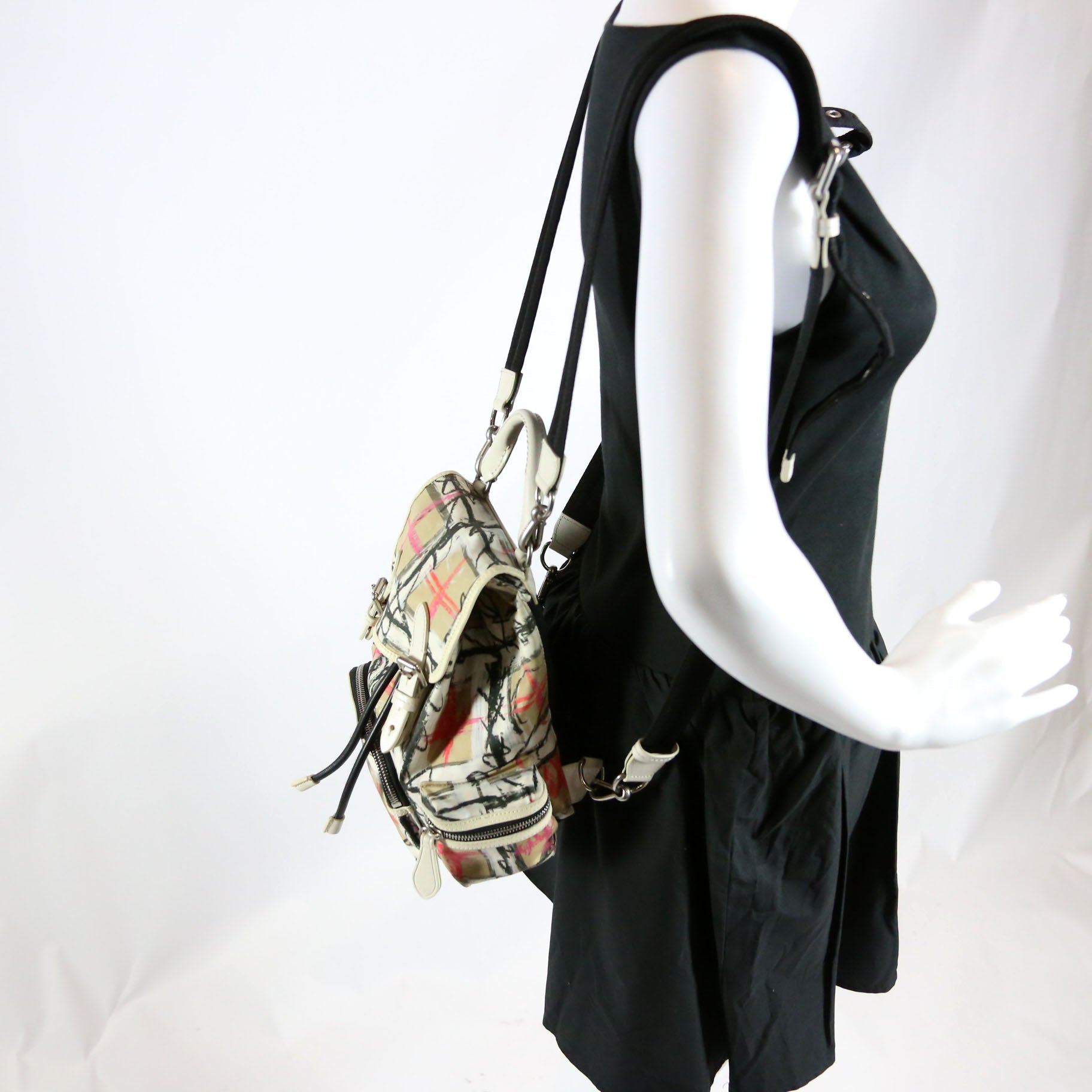 Rucksack scribble Check Nylon Small White/Multicolor