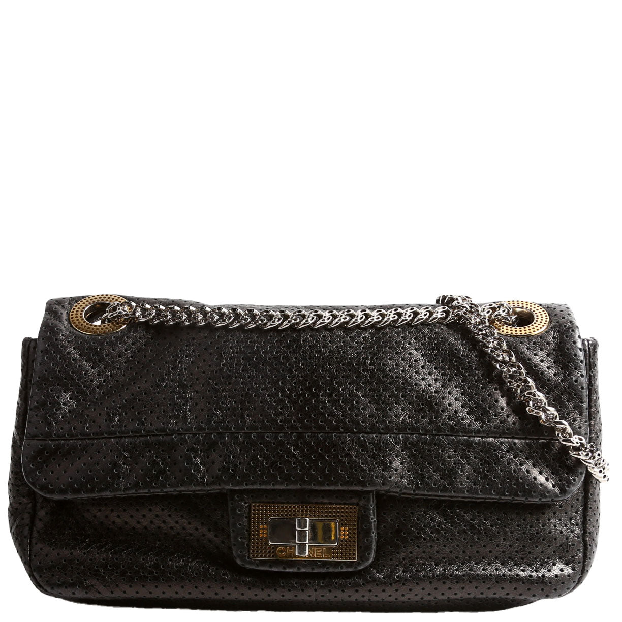 Metallic Perforated Drill Flap Black