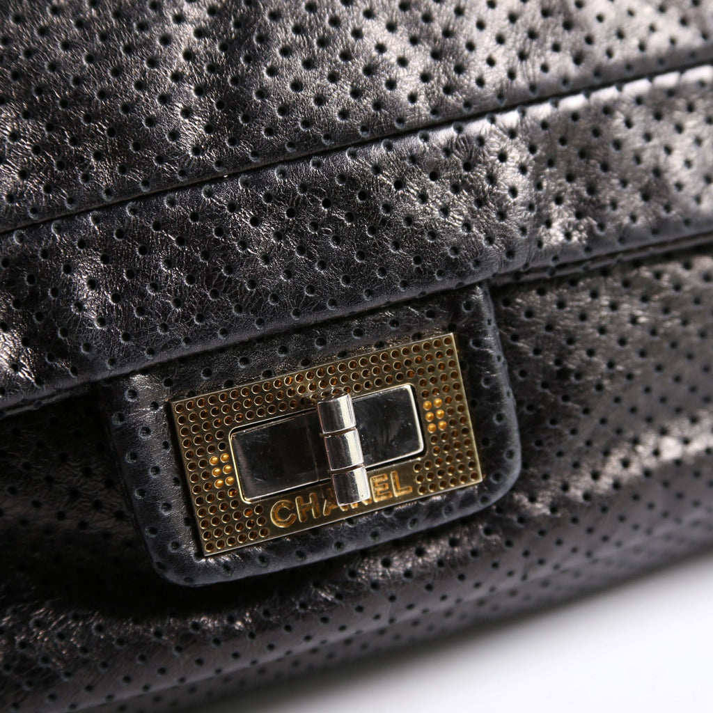 Metallic Perforated Drill Flap Black