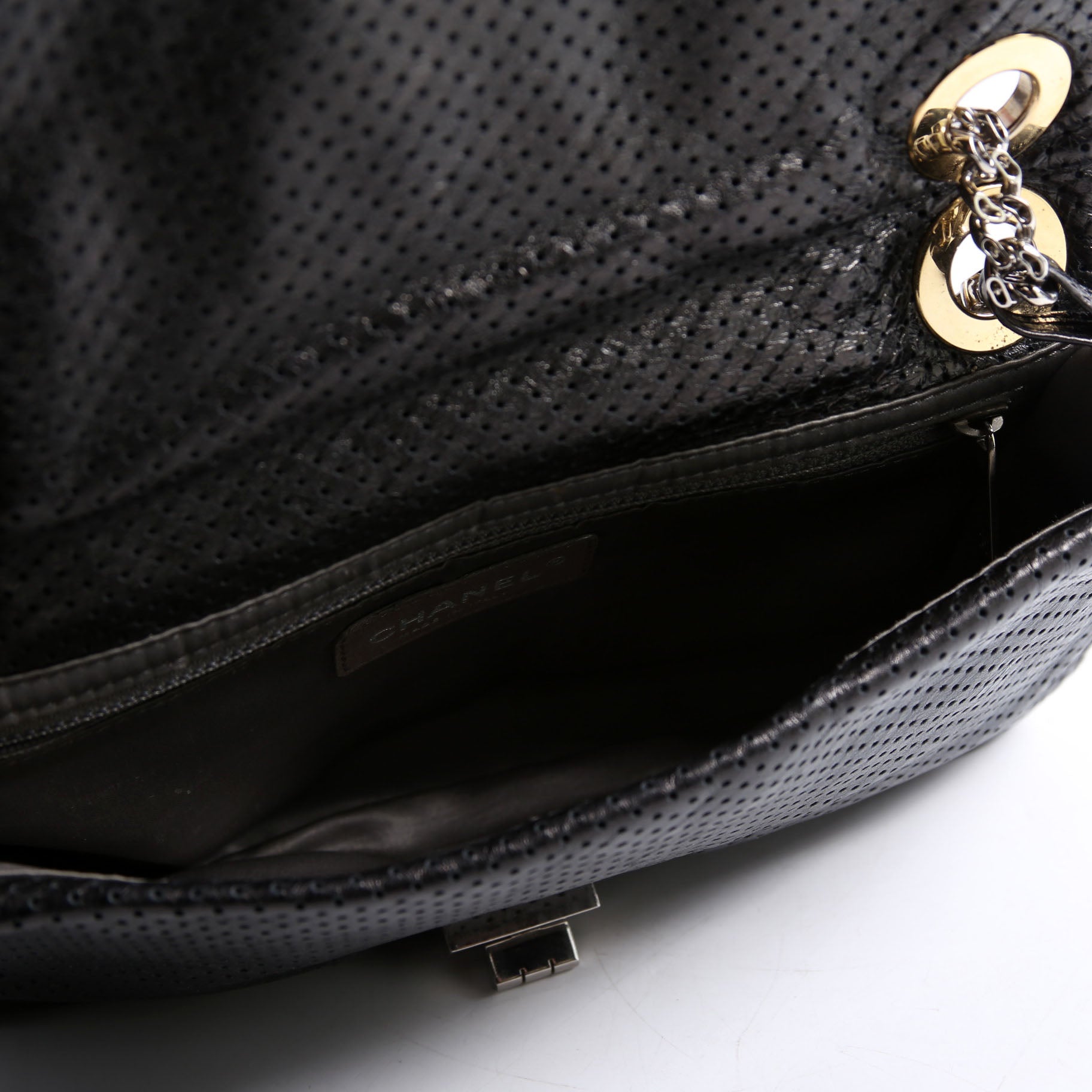 Metallic Perforated Drill Flap Black