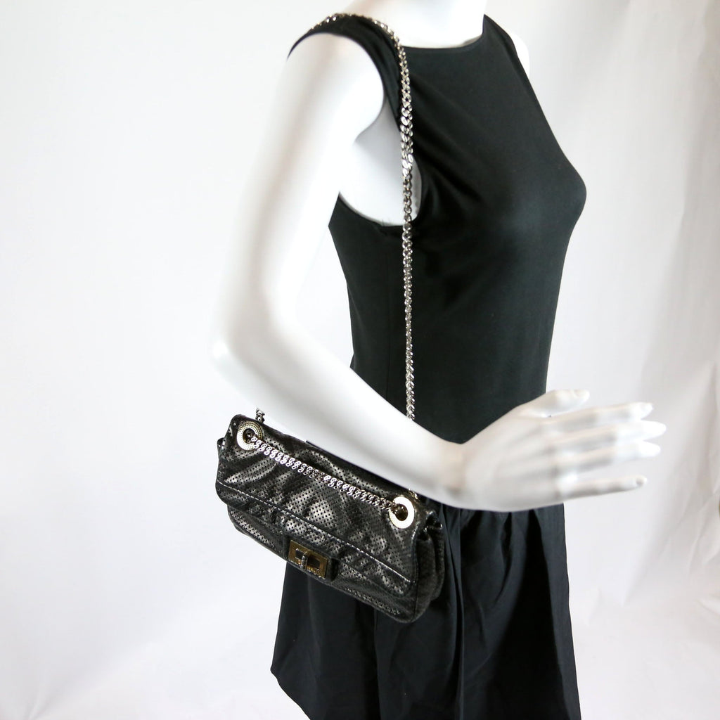 Metallic Perforated Drill Flap Black