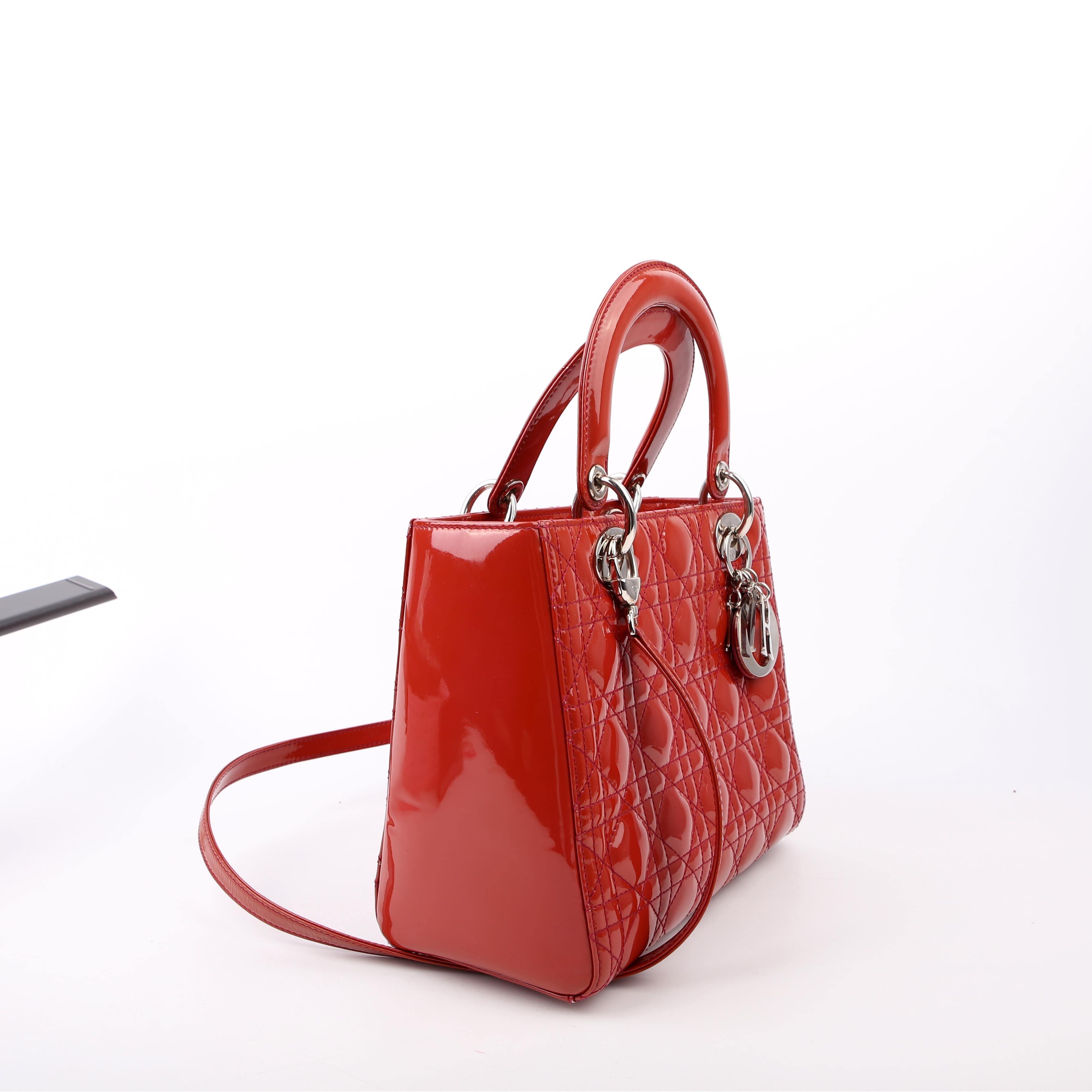 Lady Dior Medium Patent Red