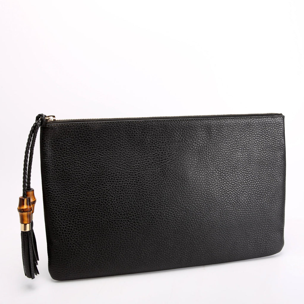 Gucci 449653 Bamboo Leather Clutch Black