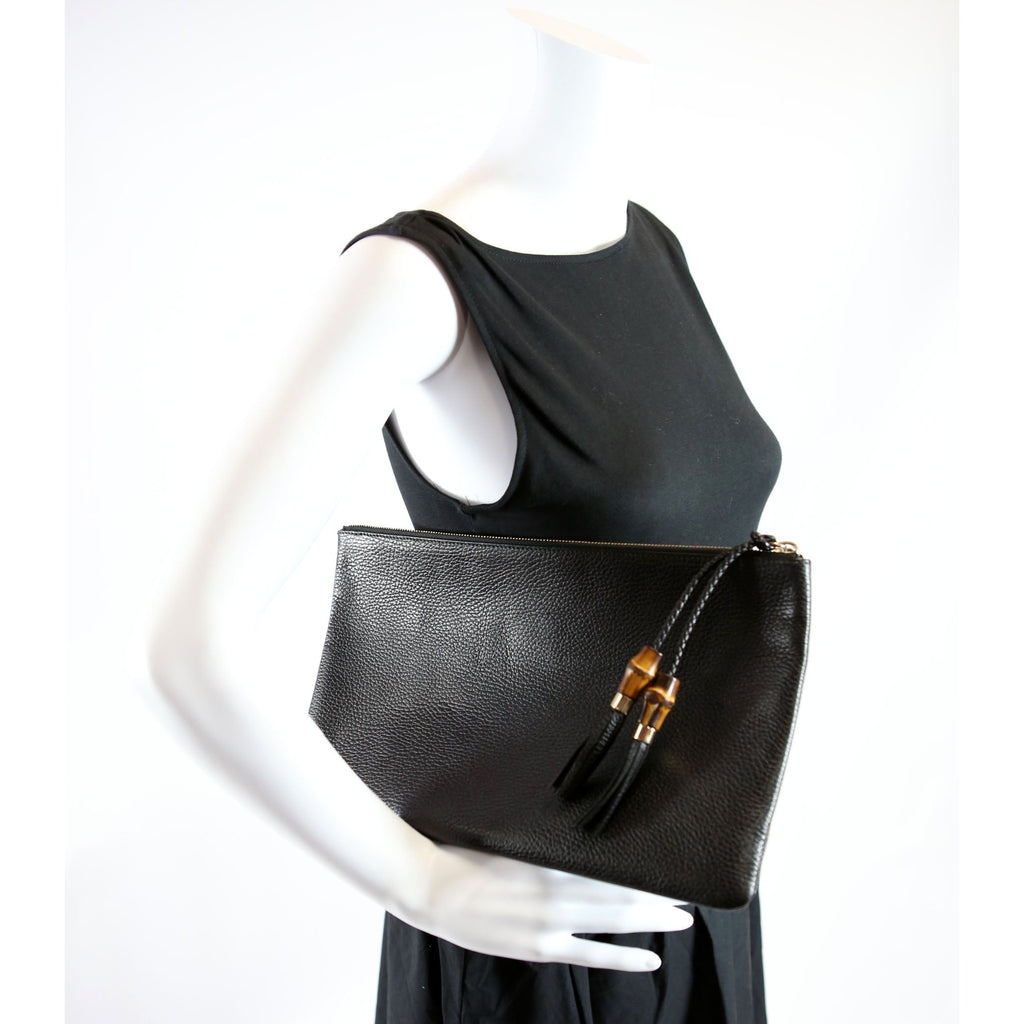 Gucci 449653 Bamboo Leather Clutch Black