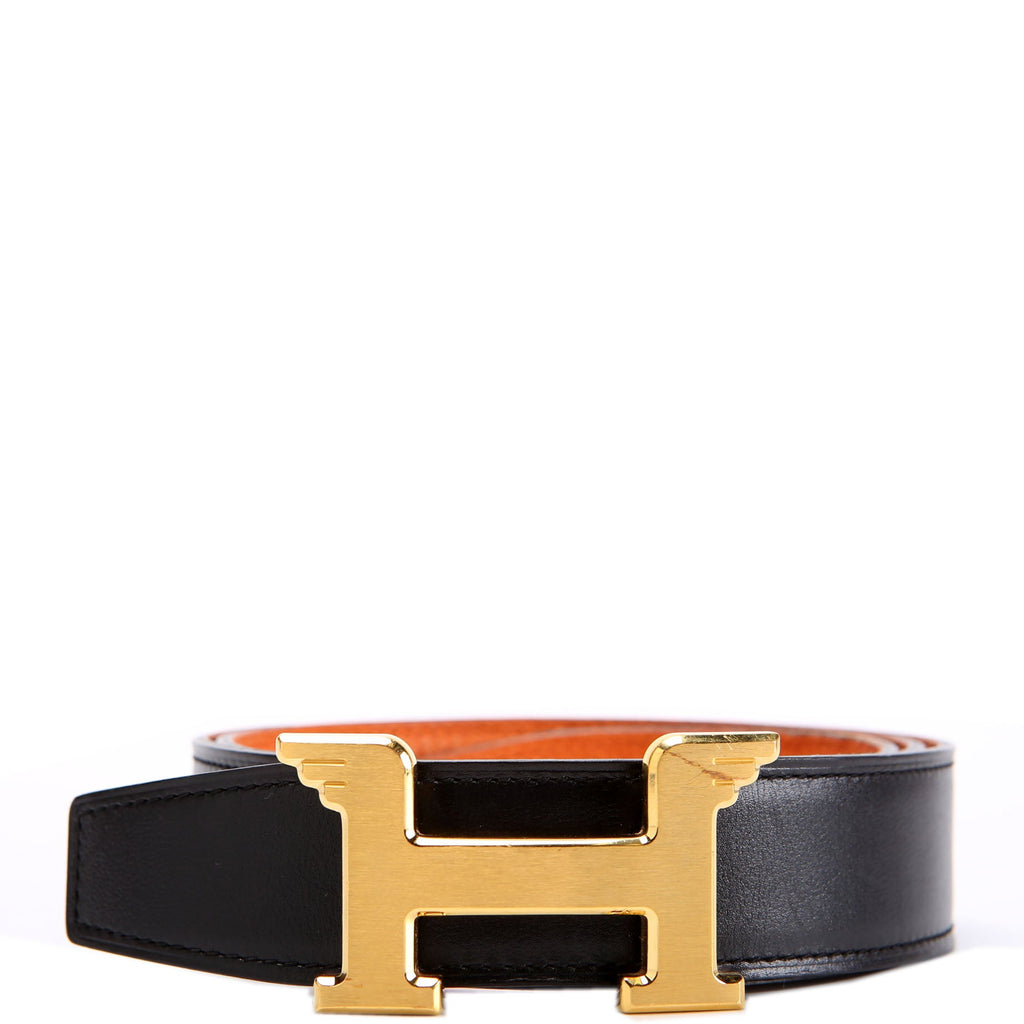 Hermes Pegase Reversible Leather Belt Size 85 Black/Orange