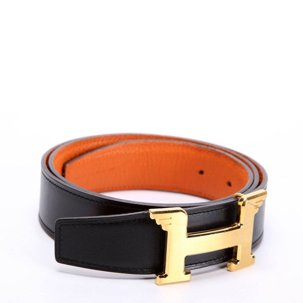 Hermes Pegase Reversible Leather Belt Size 85 Black/Orange