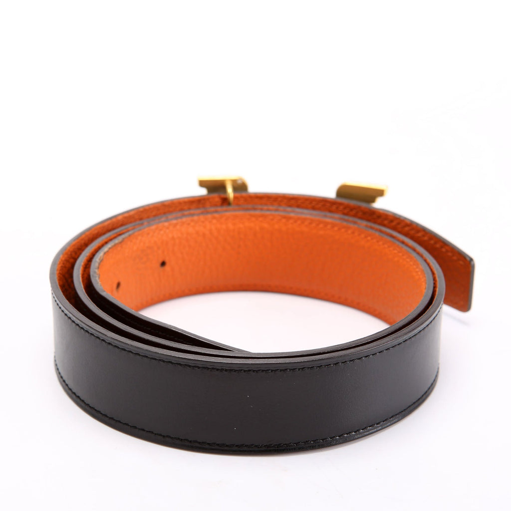 Hermes Pegase Reversible Leather Belt Size 85 Black/Orange