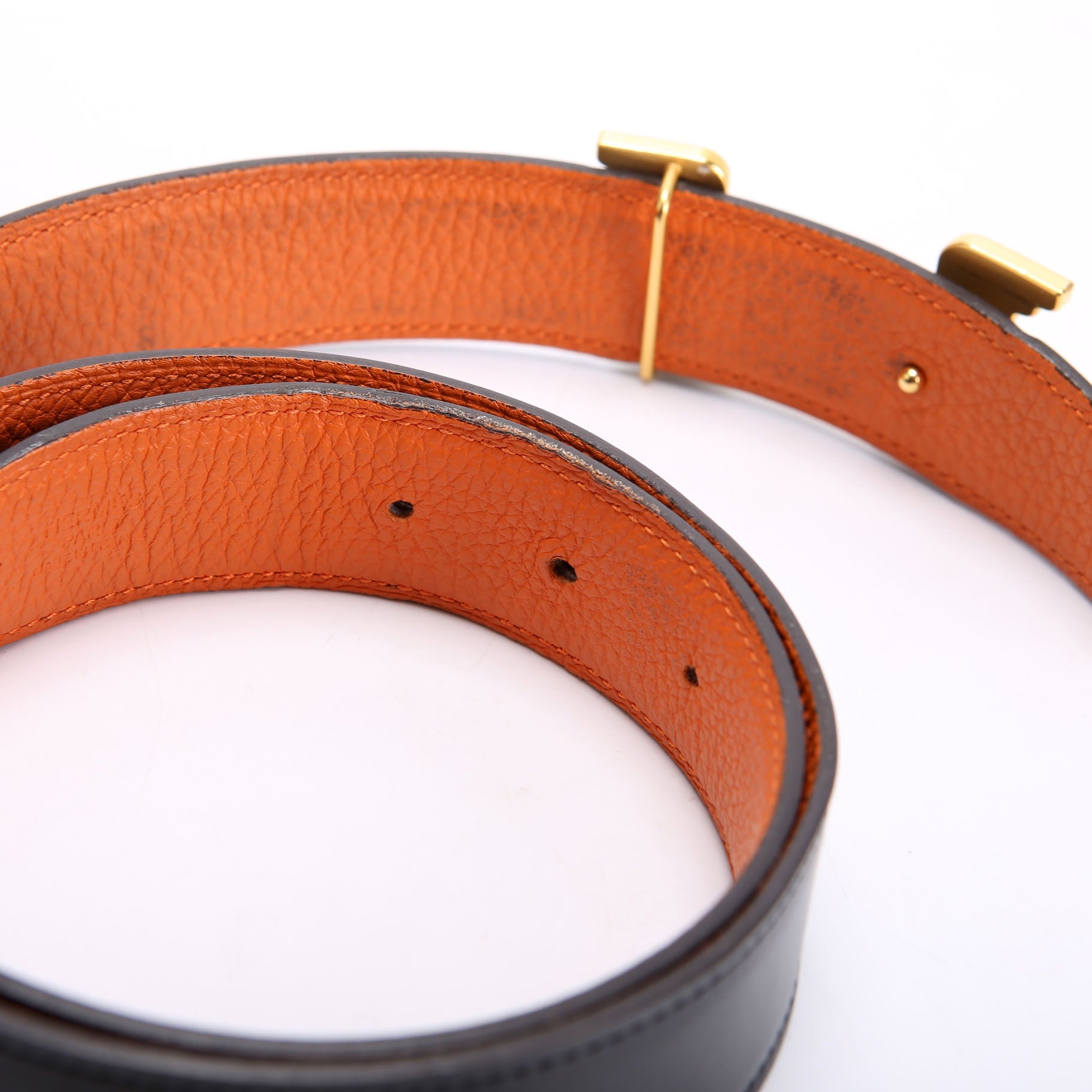 Hermes Pegase Reversible Leather Belt Size 85 Black/Orange