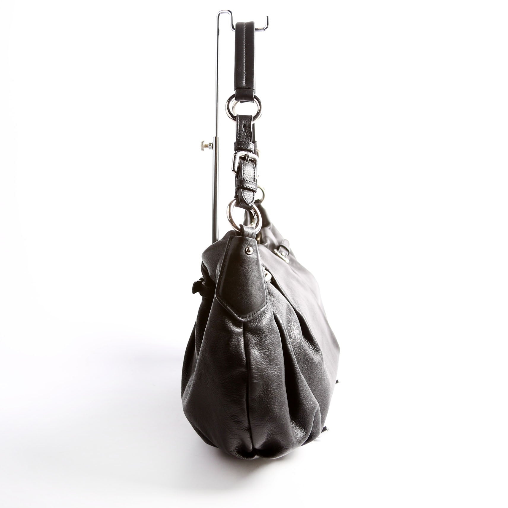 Pleated Soft Calfskin Hobo Black
