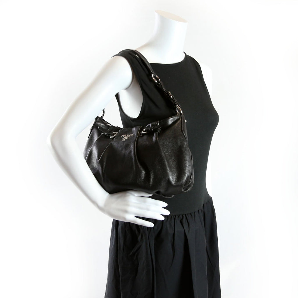 Pleated Soft Calfskin Hobo Black