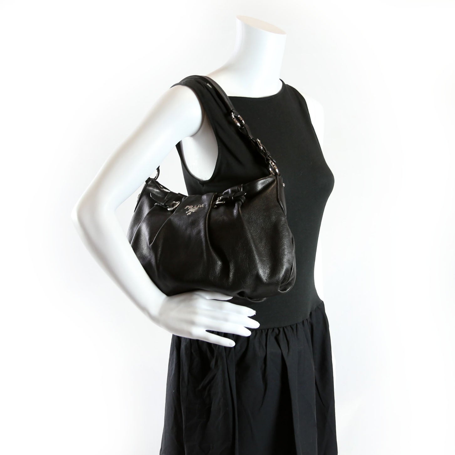 Pleated Soft Calfskin Hobo Black