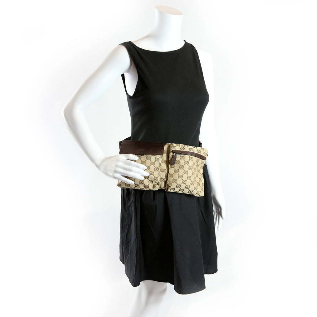 28566 GG Canvas Waist Bag Brown