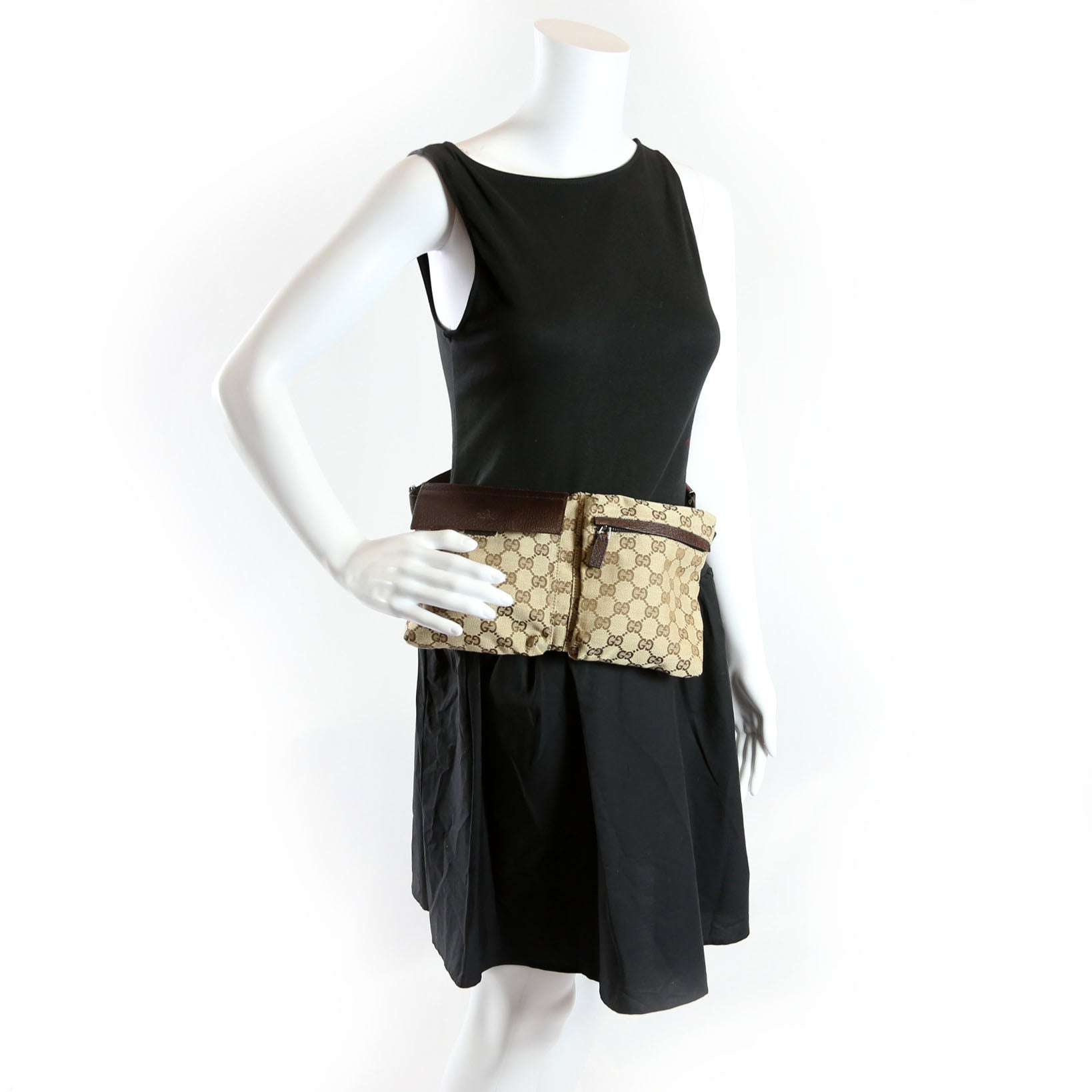 28566 GG Canvas Waist Bag Brown