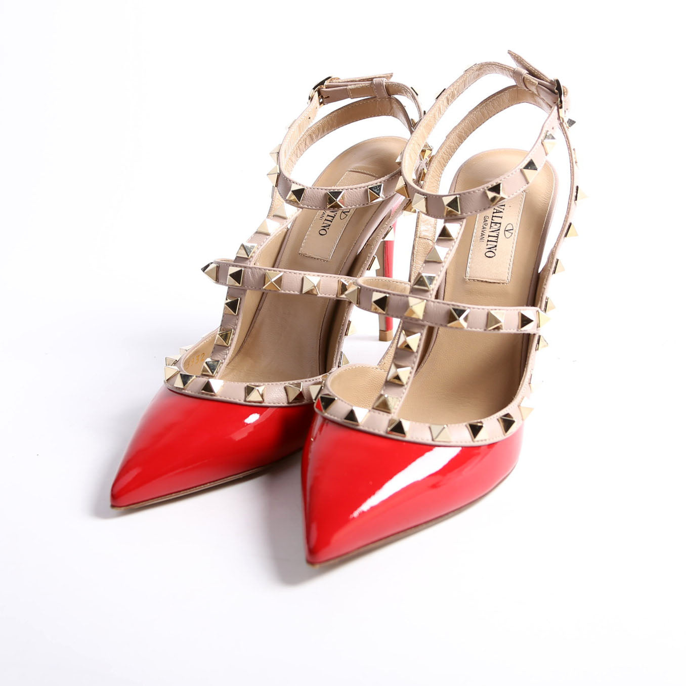 Rockstud Caged Heels Size 36.5 Red/Beige