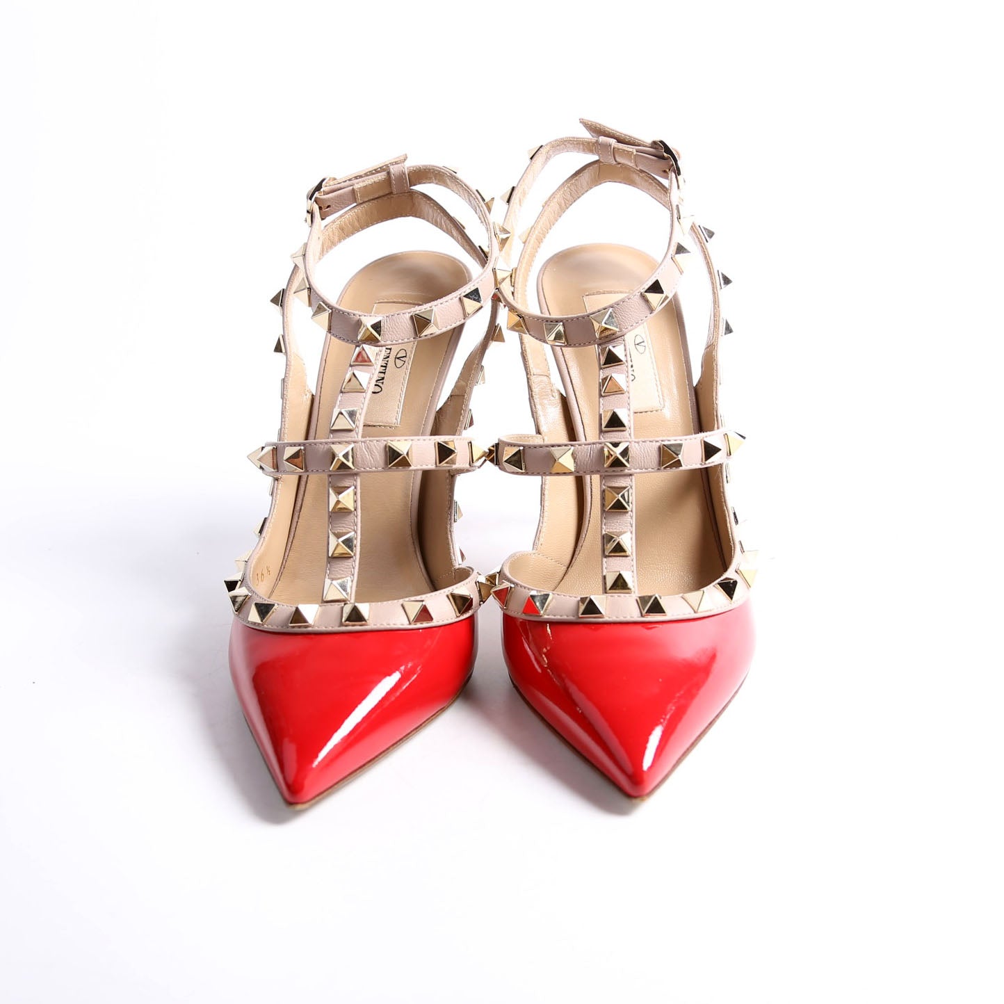 Rockstud Caged Heels Size 36.5 Red/Beige