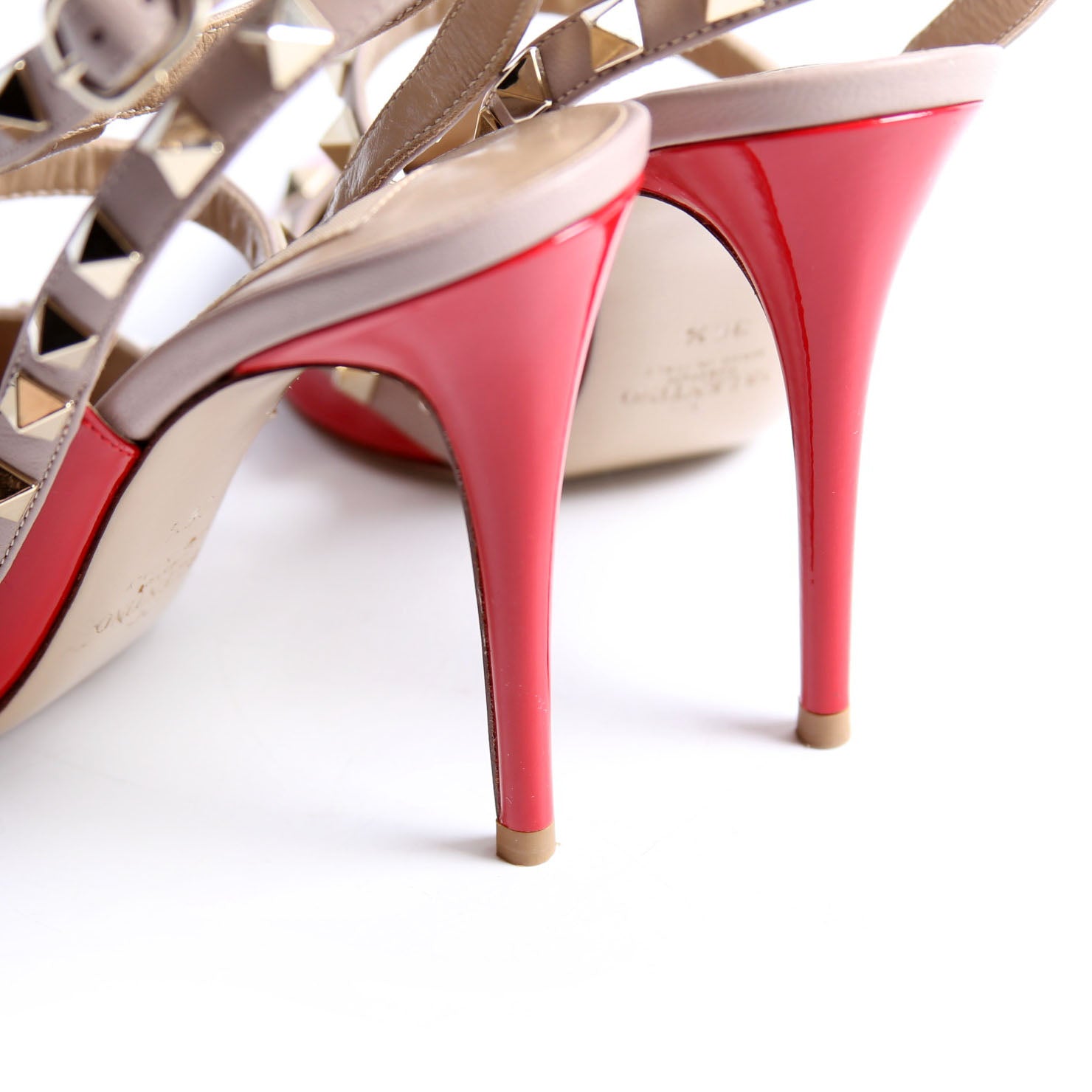 Rockstud Caged Heels Size 36.5 Red/Beige