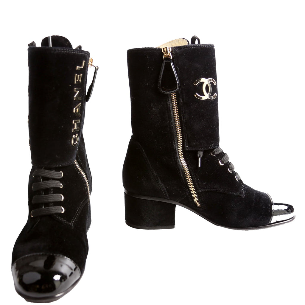 CC Cap Toe Velvet Lace-Up Boots Size 38