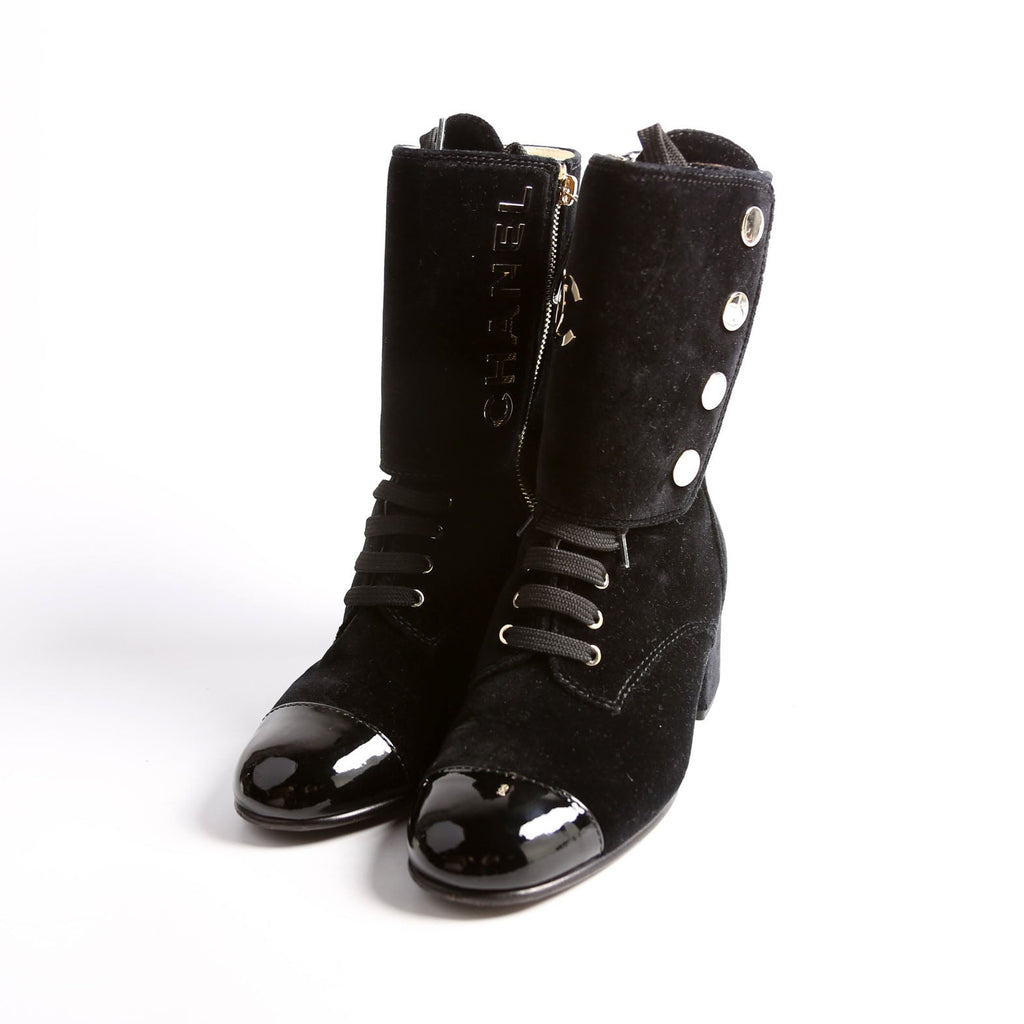 CC Cap Toe Velvet Lace-Up Boots Size 38