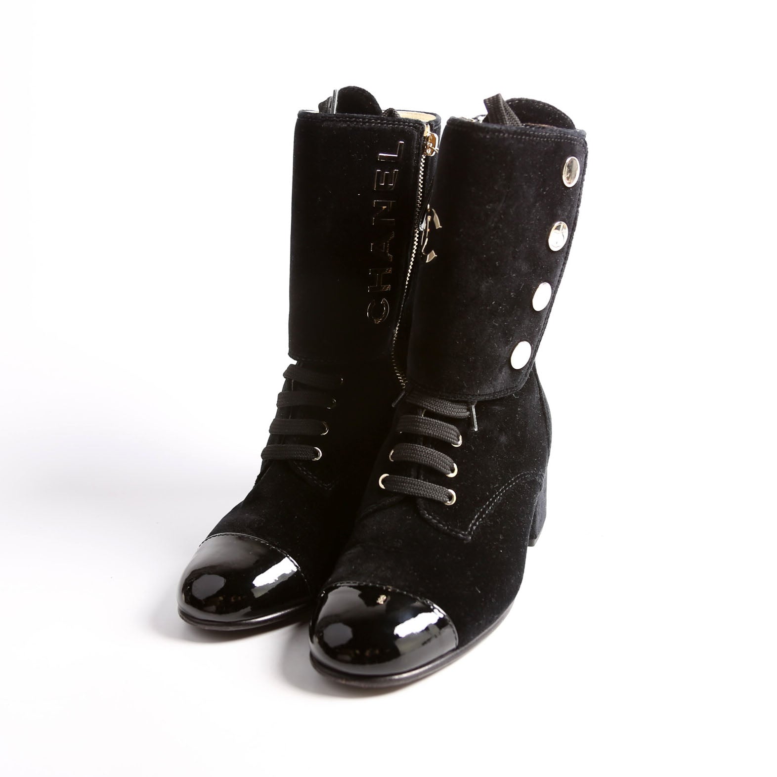 CC Cap Toe Velvet Lace-Up Boots Size 38