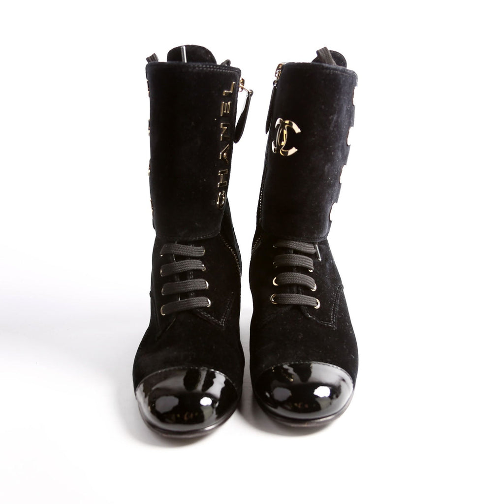 CC Cap Toe Velvet Lace-Up Boots Size 38