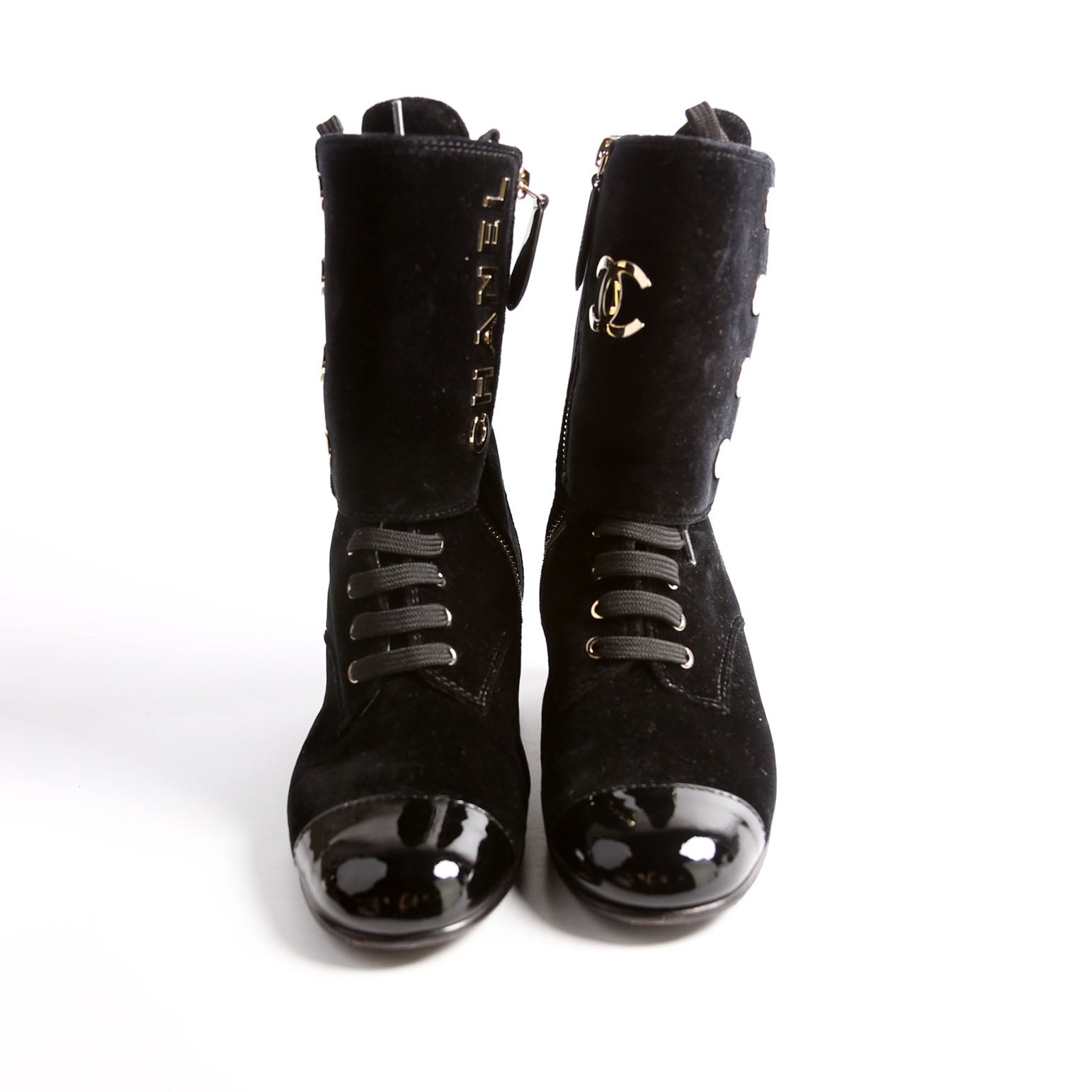 CC Cap Toe Velvet Lace-Up Boots Size 38