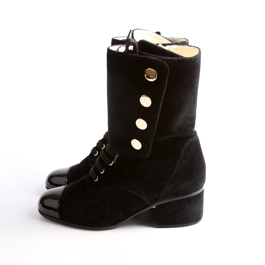 CC Cap Toe Velvet Lace-Up Boots Size 38