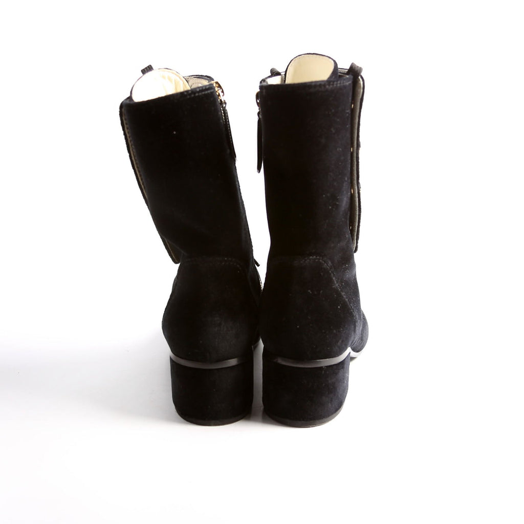 CC Cap Toe Velvet Lace-Up Boots Size 38