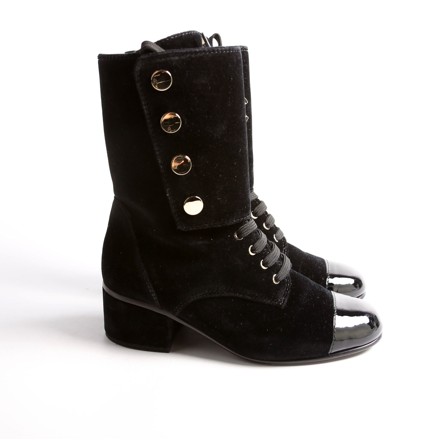 CC Cap Toe Velvet Lace-Up Boots Size 38