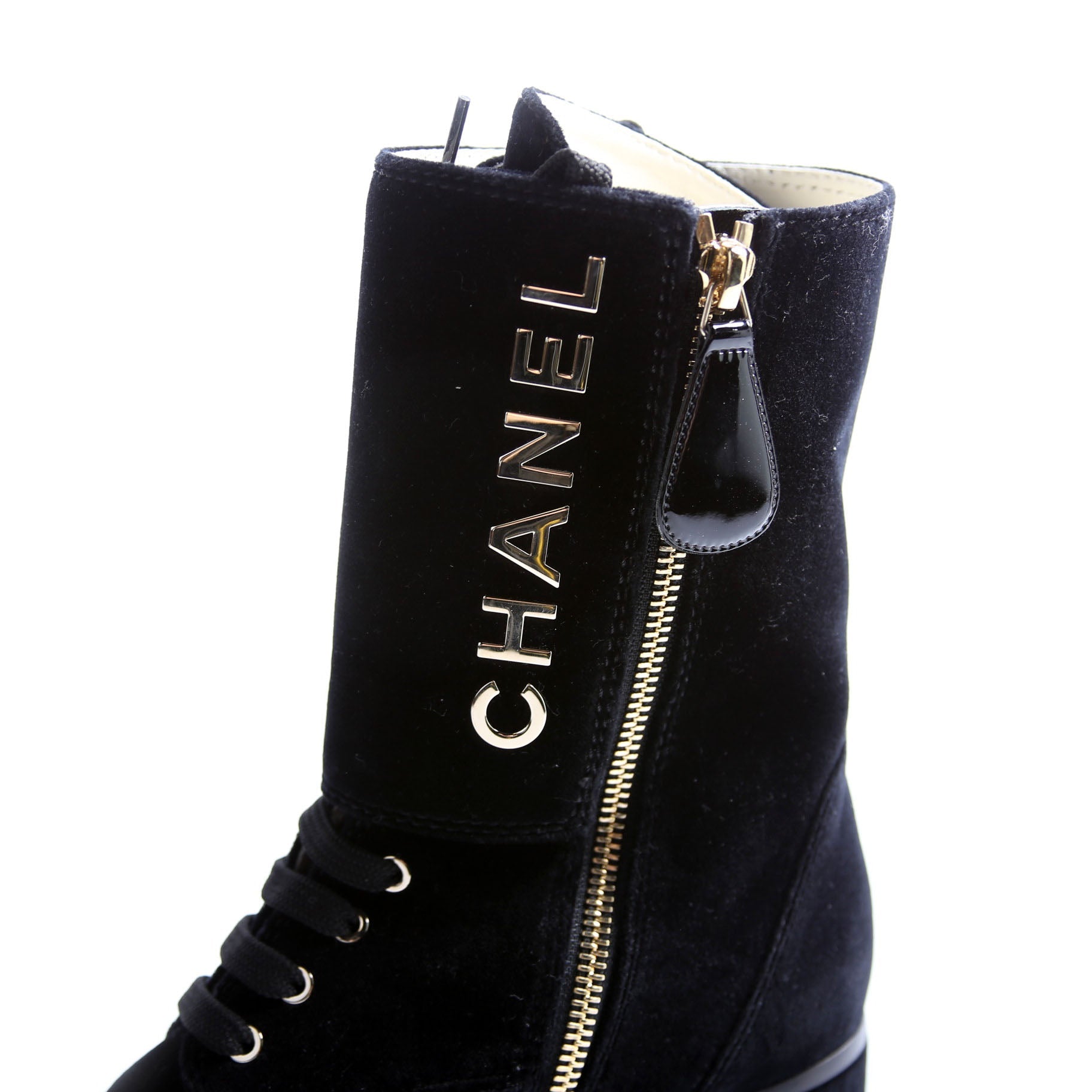 CC Cap Toe Velvet Lace-Up Boots Size 38
