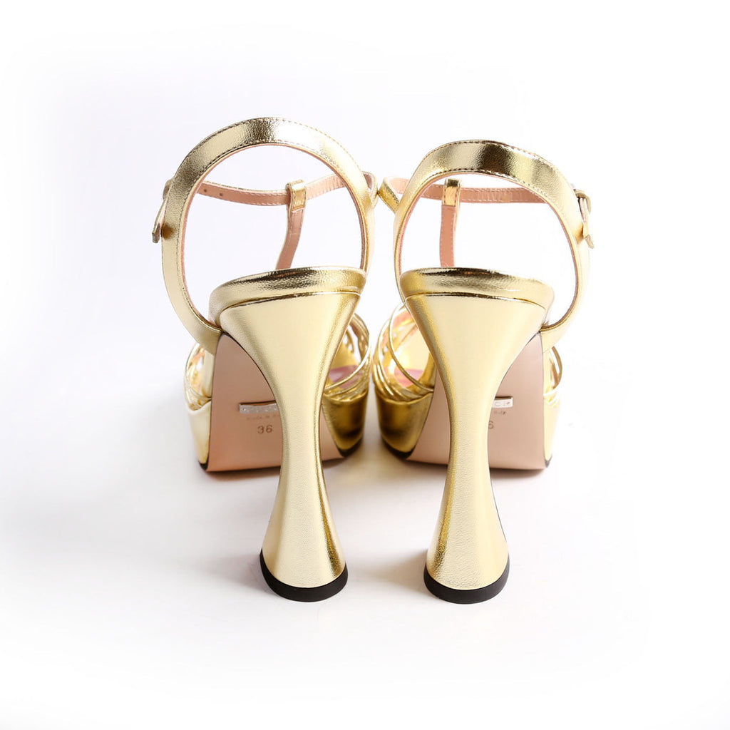 Logo Chain Strappy Platform Sandal Heels