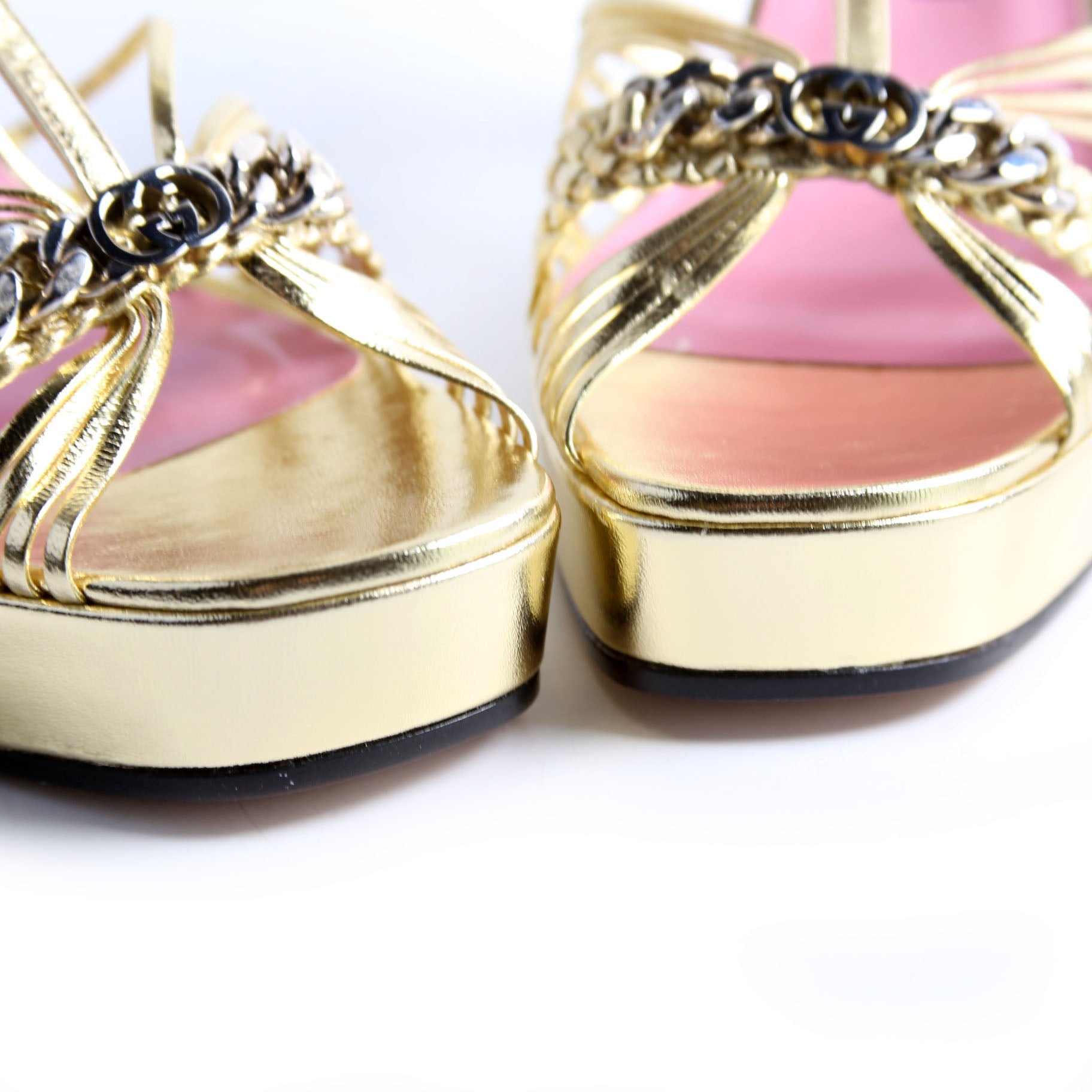 Logo Chain Strappy Platform Sandal Heels
