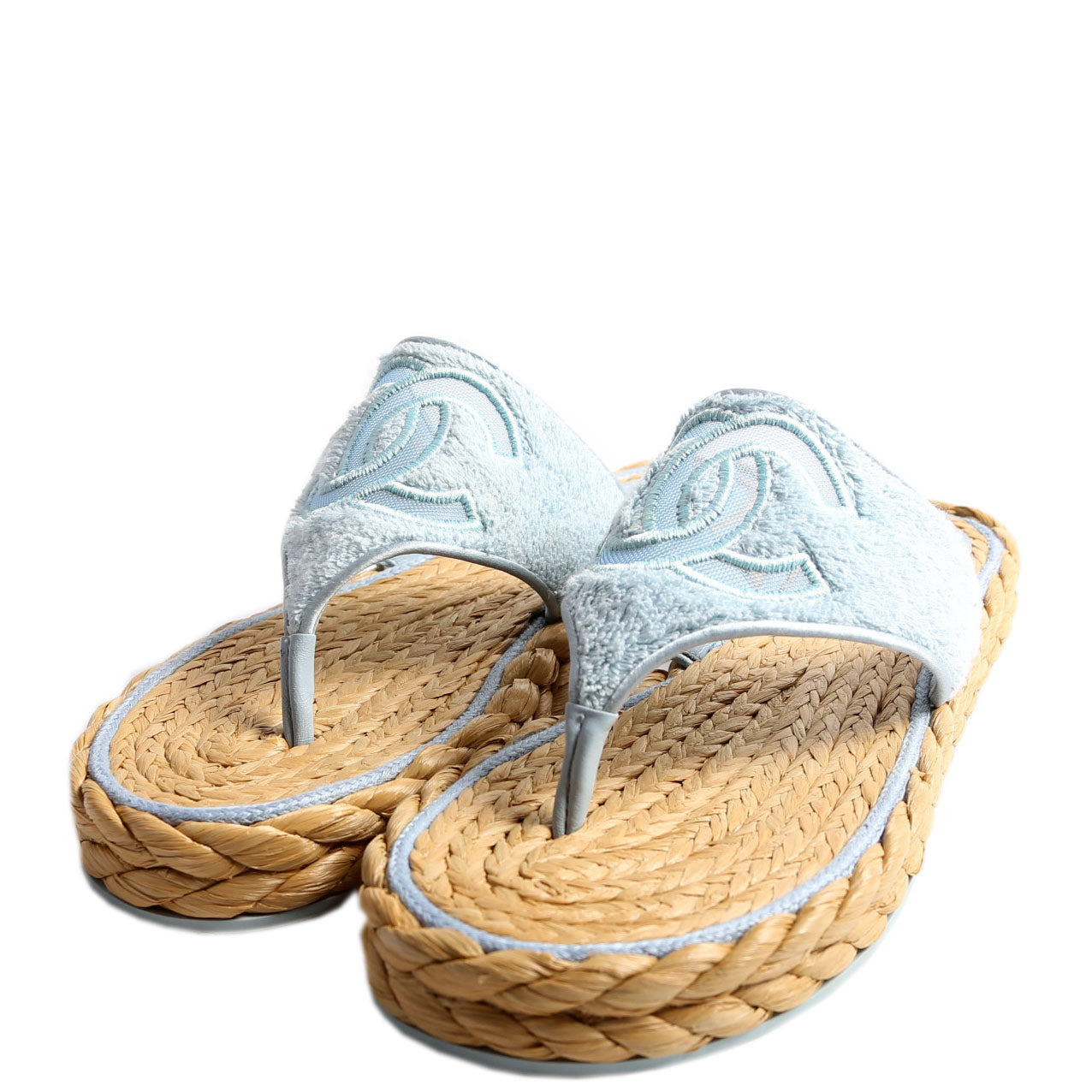 CC Terry Cloth Raffia Thong Sandals Size 37.5 Light Blue/Beige