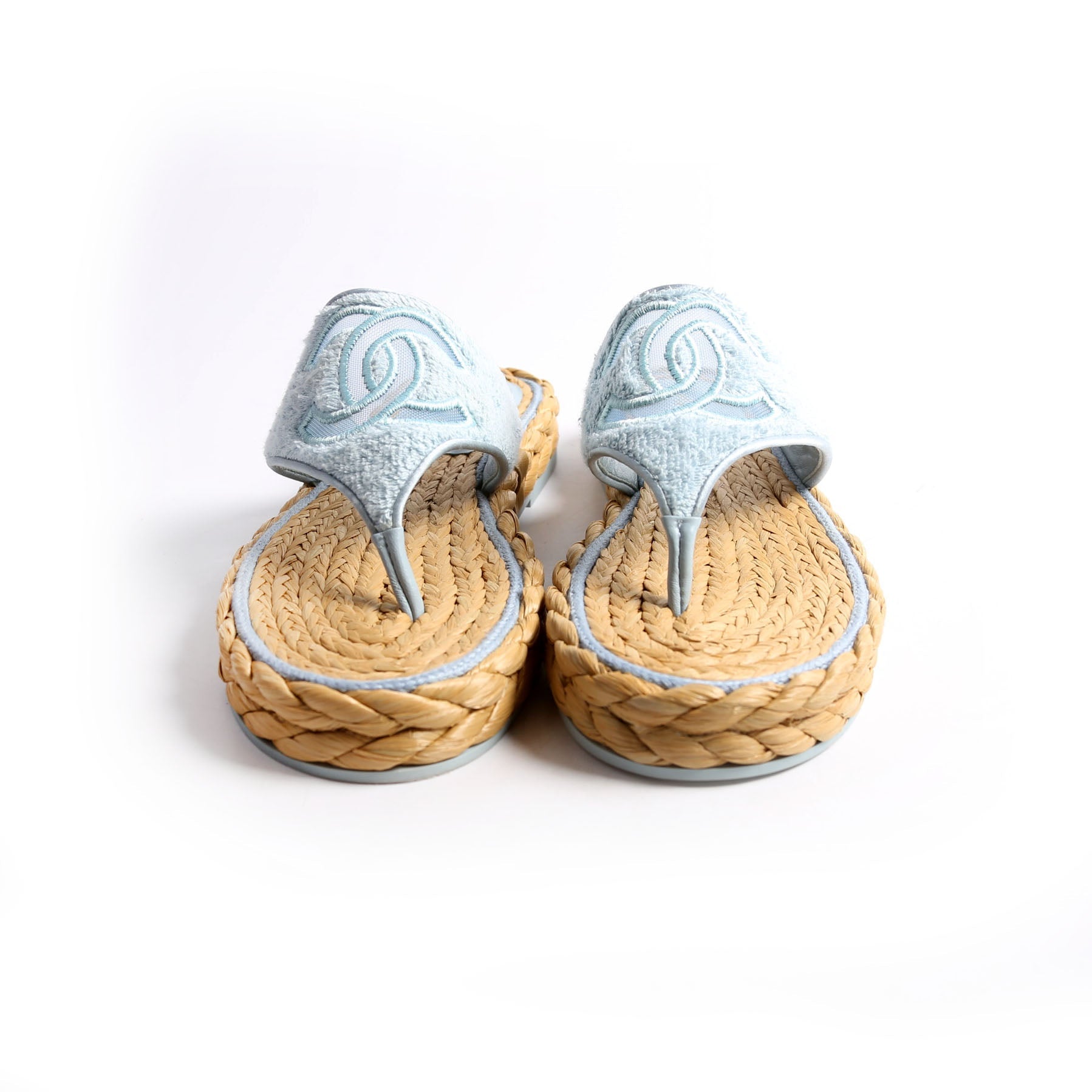 CC Terry Cloth Raffia Thong Sandals Size 37.5 Light Blue/Beige