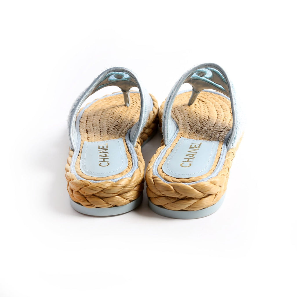 CC Terry Cloth Raffia Thong Sandals Size 37.5 Light Blue/Beige
