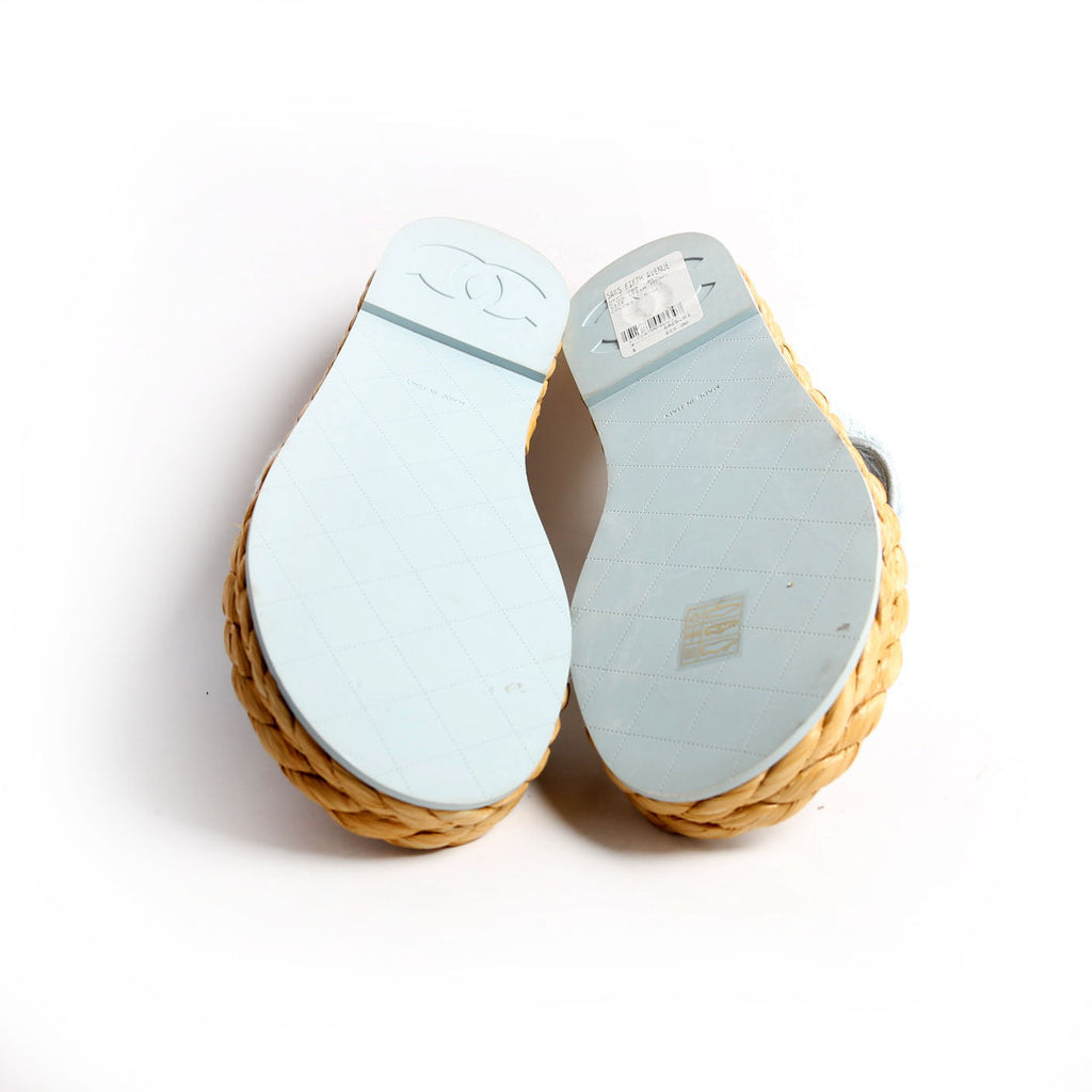 CC Terry Cloth Raffia Thong Sandals Size 37.5 Light Blue/Beige