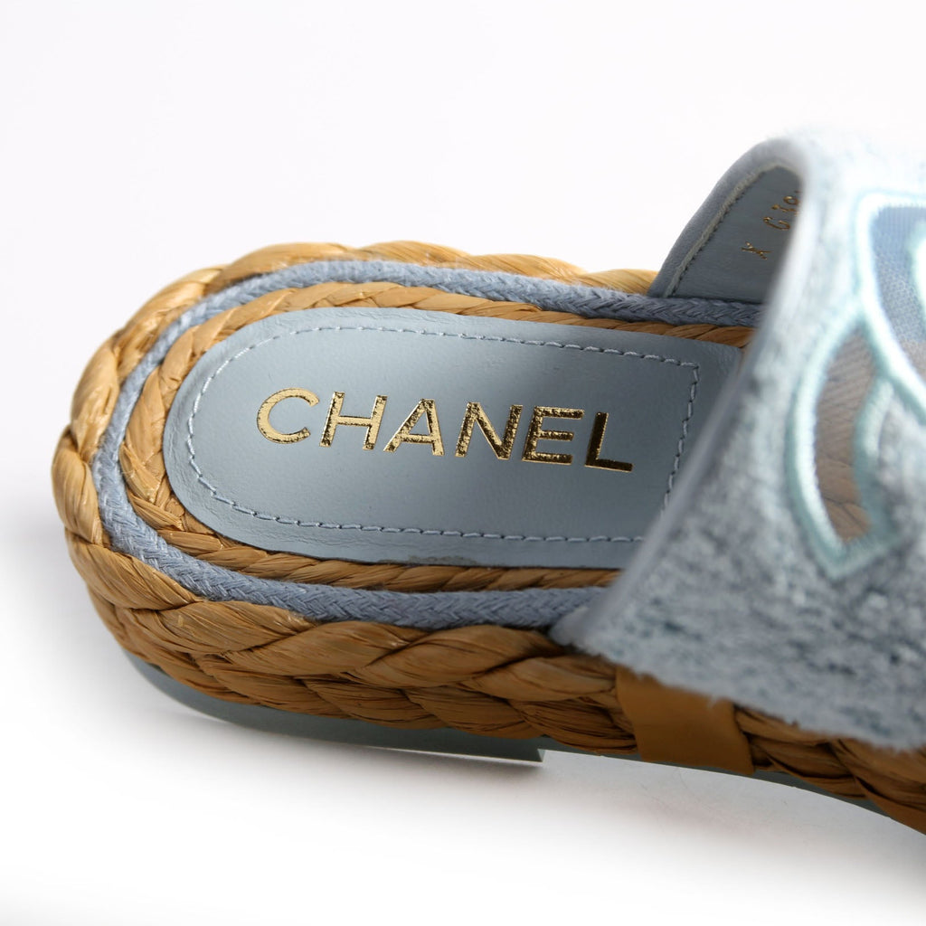 CC Terry Cloth Raffia Thong Sandals Size 37.5 Light Blue/Beige