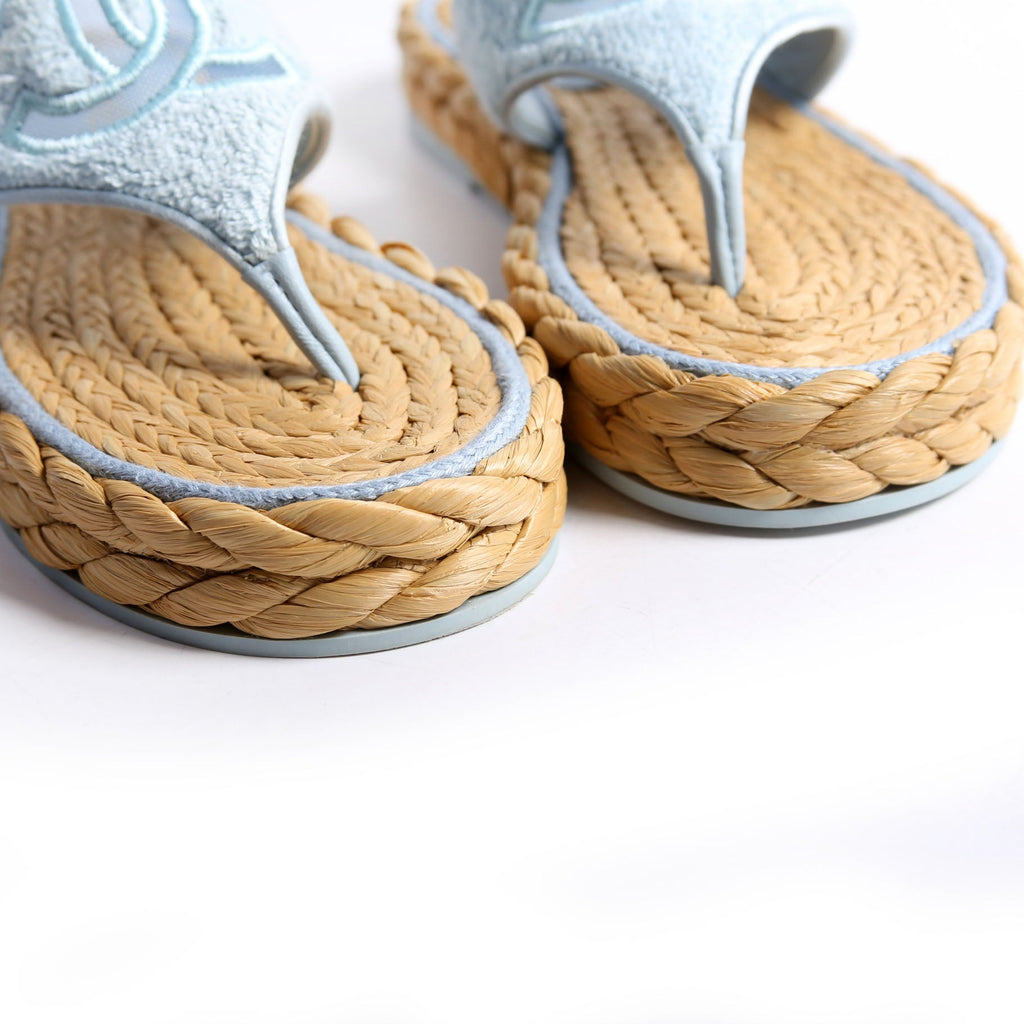 CC Terry Cloth Raffia Thong Sandals Size 37.5 Light Blue/Beige
