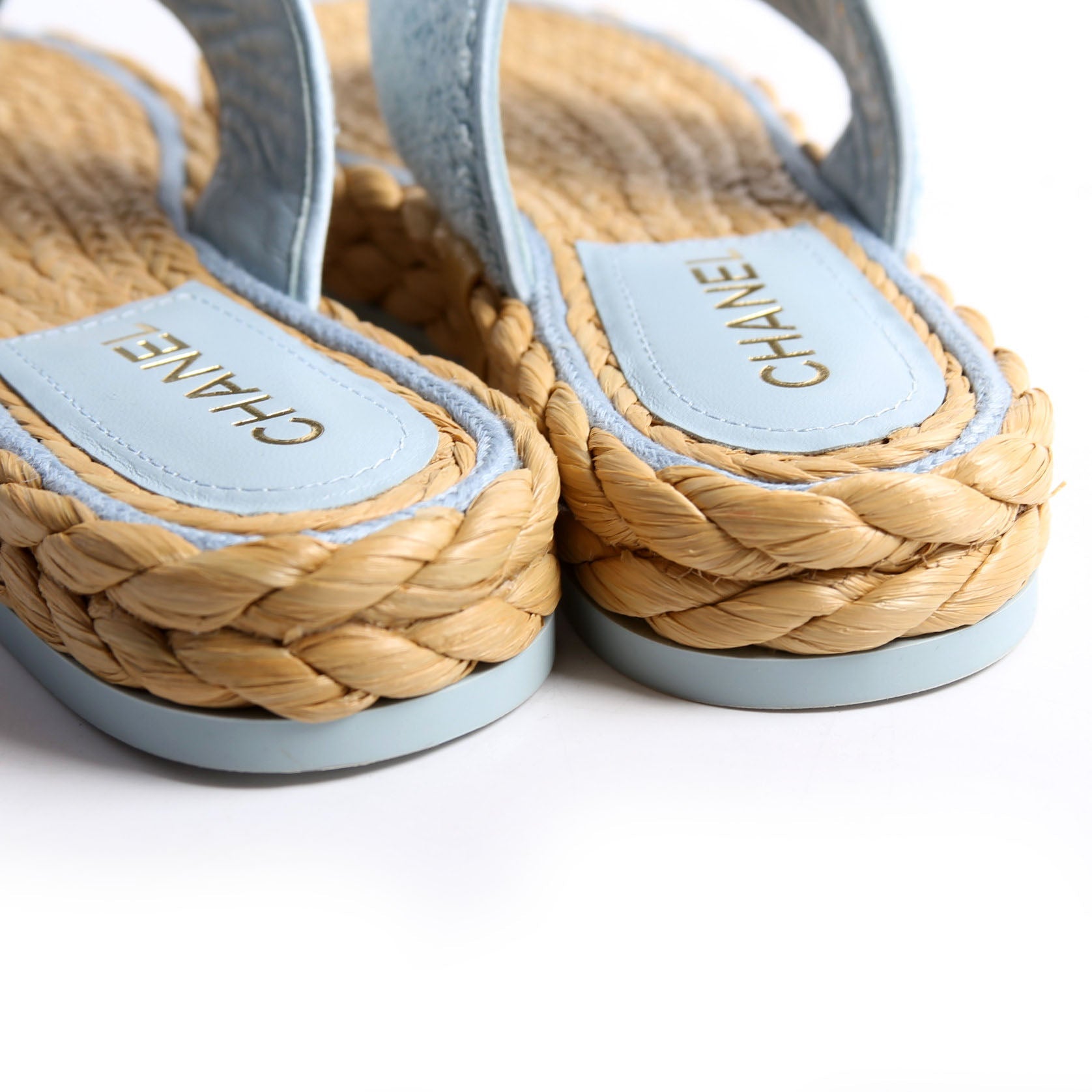 CC Terry Cloth Raffia Thong Sandals Size 37.5 Light Blue/Beige