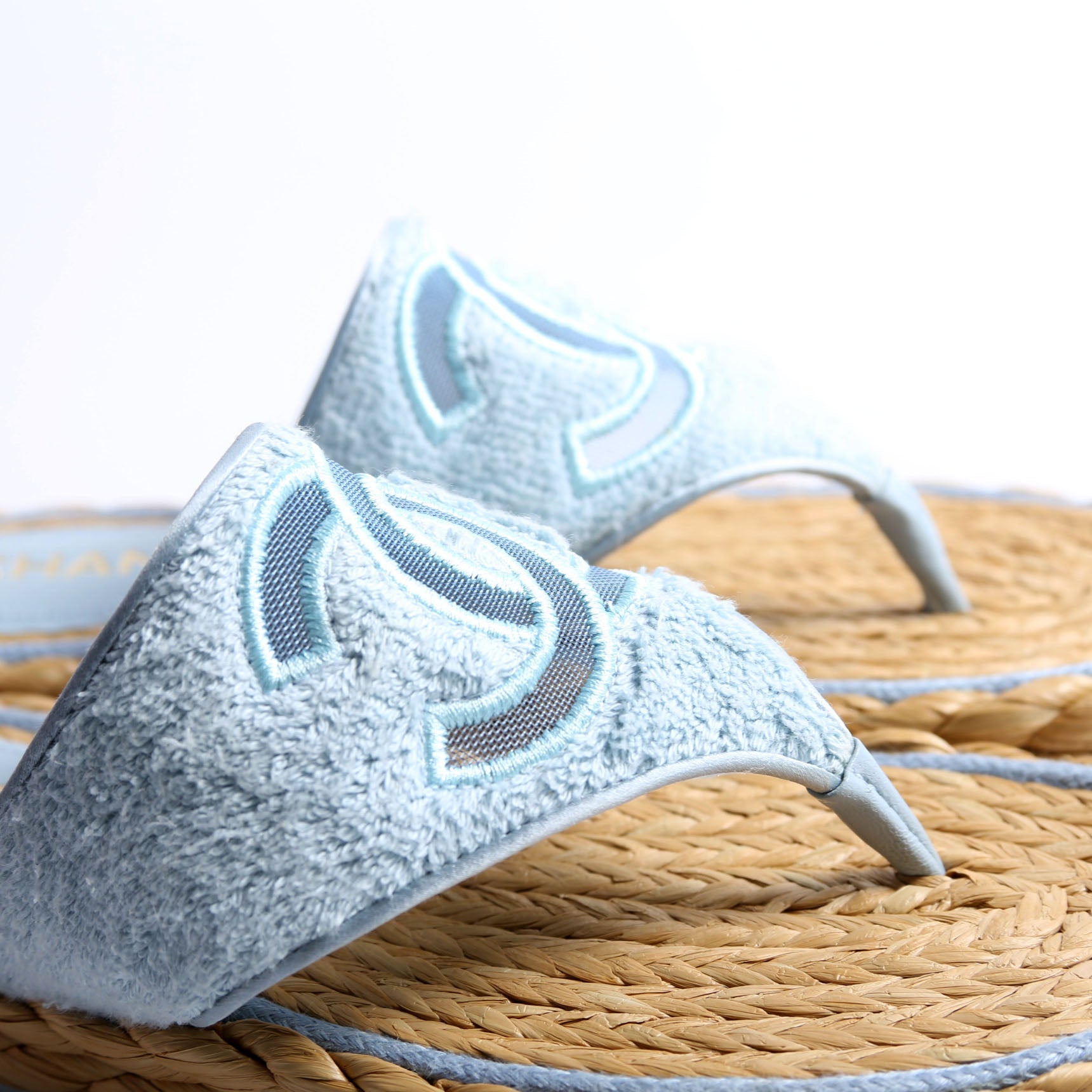 CC Terry Cloth Raffia Thong Sandals Size 37.5 Light Blue/Beige