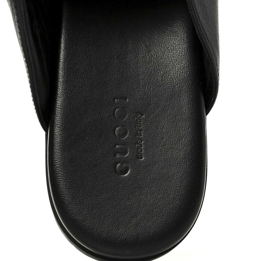 Gucci Goatskin Auroville Horsebit Mules 37.5 Black