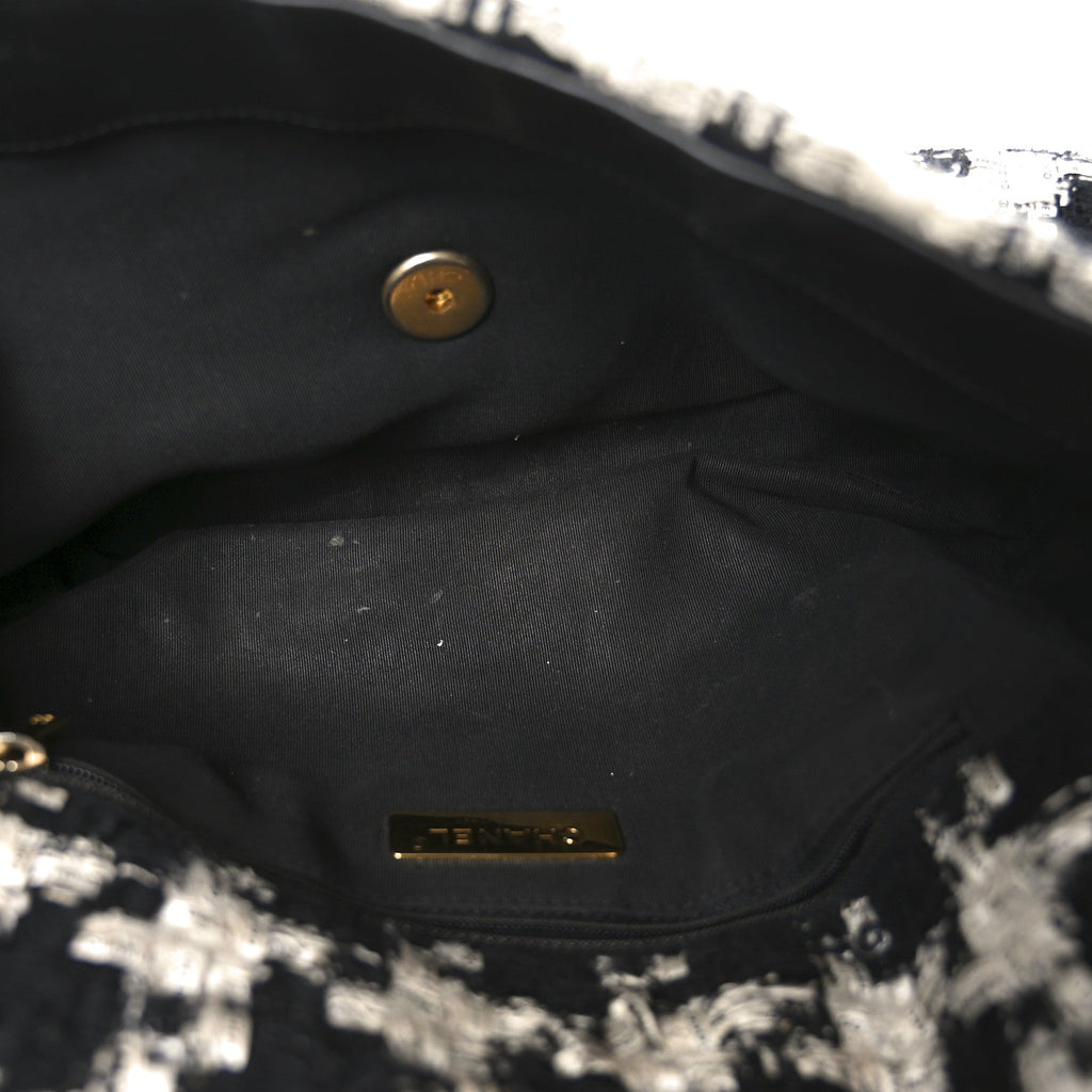 Chanel Tweed Quilted Large Chanel 19 Flap Black Ecru White