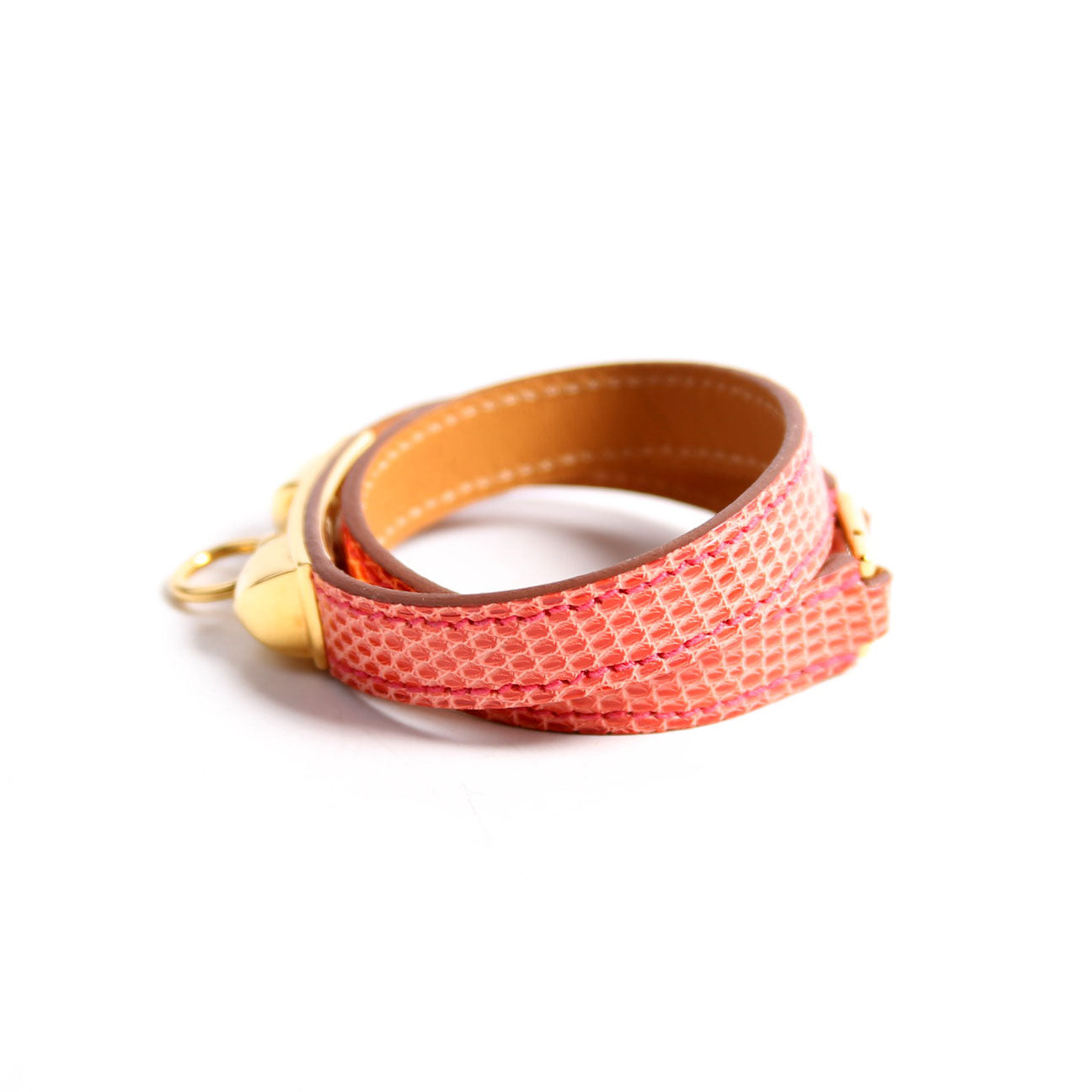 Hermes Kelly Double Tour Lizard Leather Bracelet Pink/Gold
