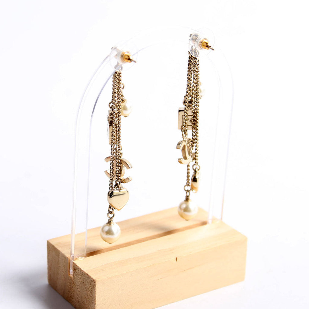 CC Pearl Charm Dangle Earrings Gold/Pearl