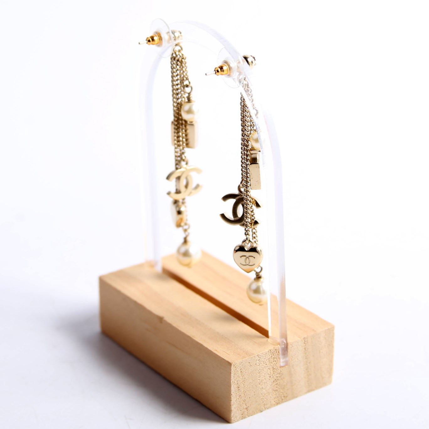 CC Pearl Charm Dangle Earrings Gold/Pearl