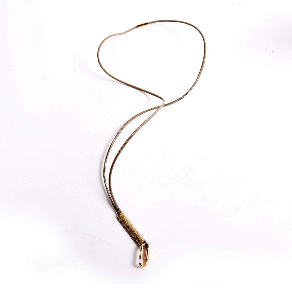 Hermes Curiosite Leather Necklace Taupe